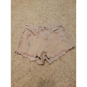 Mudd Flx Stretch High Rise Shortie Distressed Jean Shorts, Light Pink Size 1